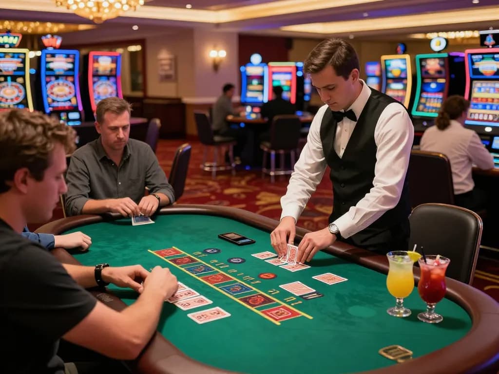 Players enjoy dynamic blackjack table gameplay at 3win casino, showcasing strategic betting.
