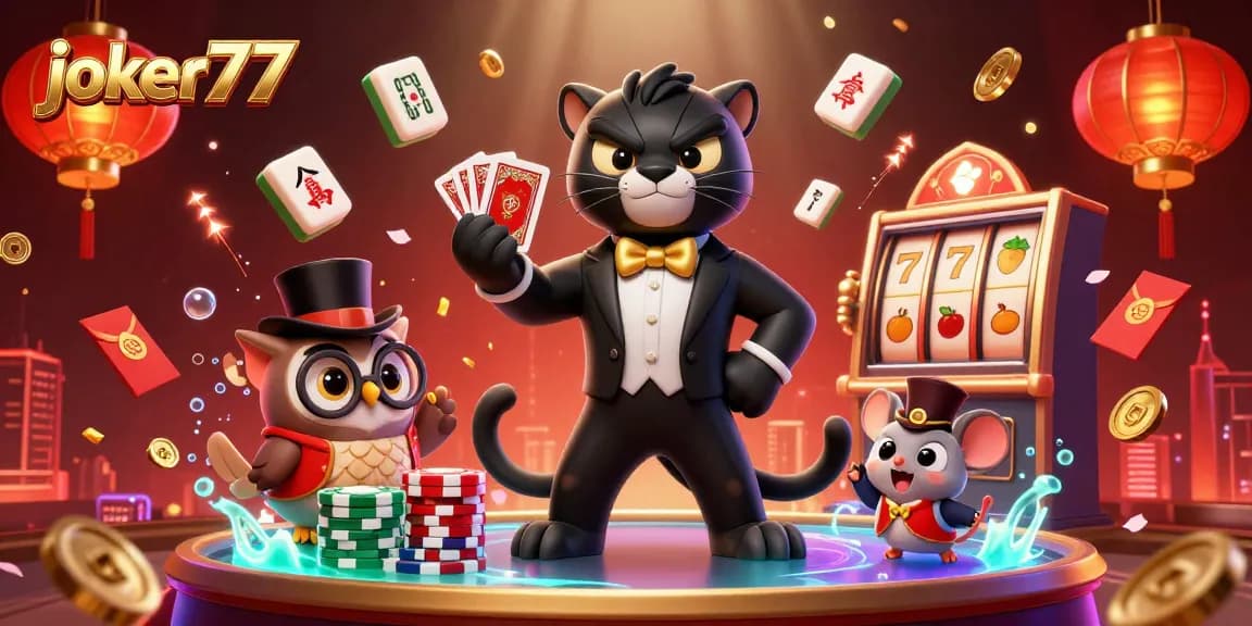 Experience thrilling poker action with joker77 in an animated casino scene featuring vibrant characters.