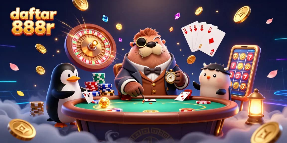 Engage with daftar 888r at a thrilling underwater poker game with cartoon characters and dynamic casino elements.