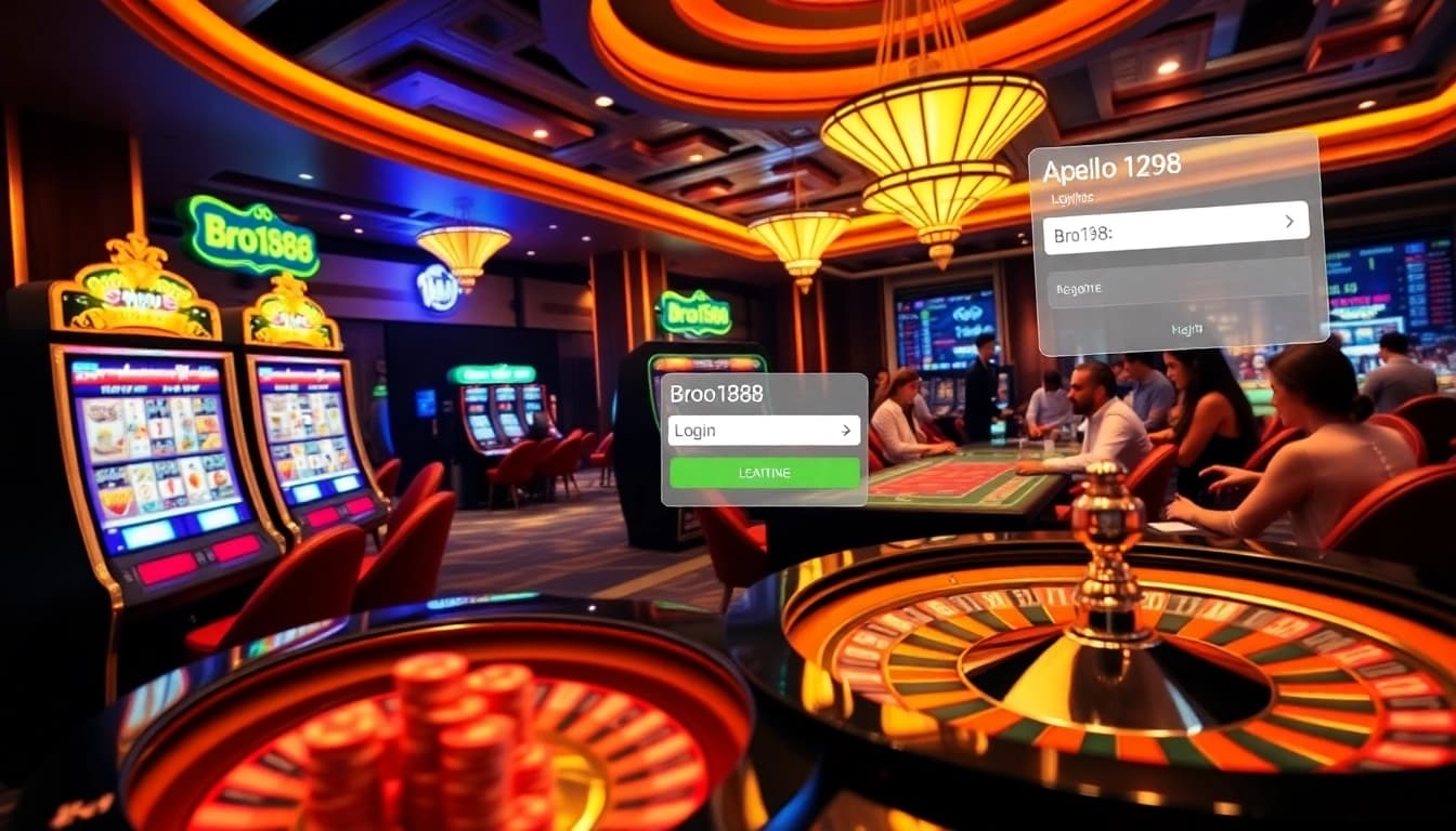 Experience the thrill of gambling with a rich casino scene showcasing the bro138 login interface.