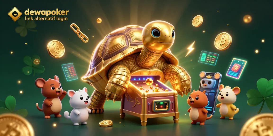 Engage with dewapoker link alternatif login featuring a vibrant 3D cartoon scene full of gambling excitement.