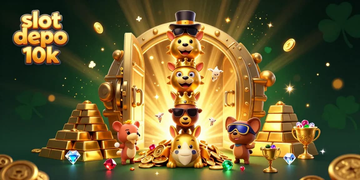 Experience the thrill with slot depo 10k illustrated as a dynamic 3D scene featuring vibrant casino elements.