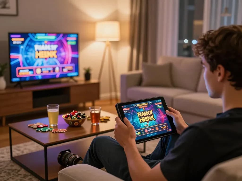 Player engaged in online gameplay at home, showcasing excitement of casinos not on gamstop.