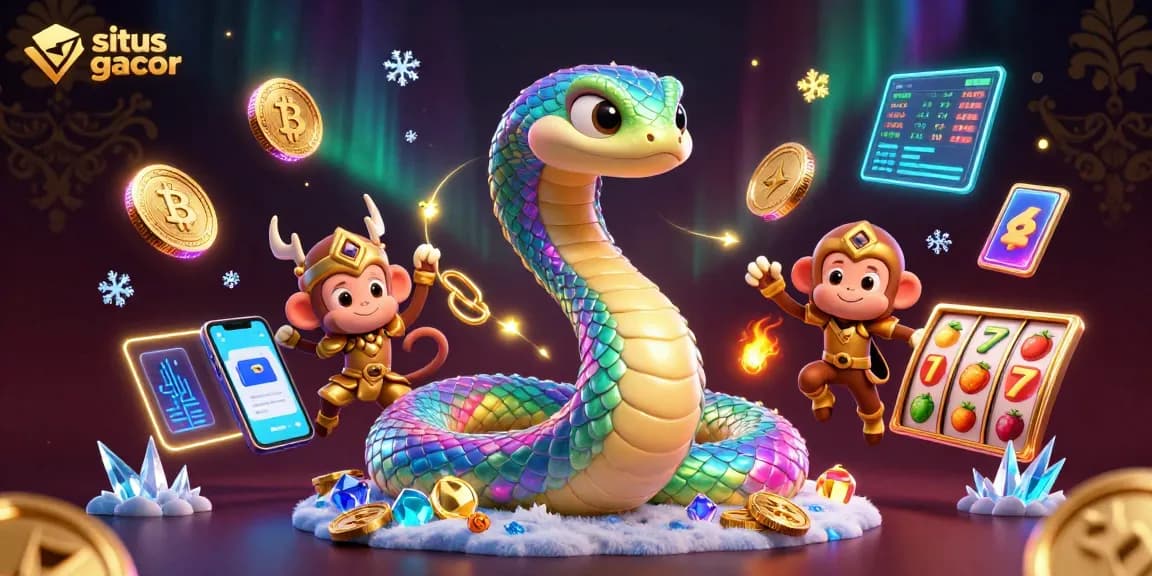 Engage with a vibrant situs gacor scene featuring a colorful serpent, monkey king, and lively slot elements.
