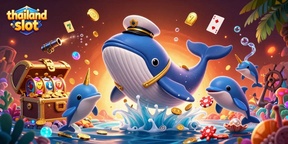 Experience the excitement of thailand slot with giant whale, vibrant coins, and playful dolphins!