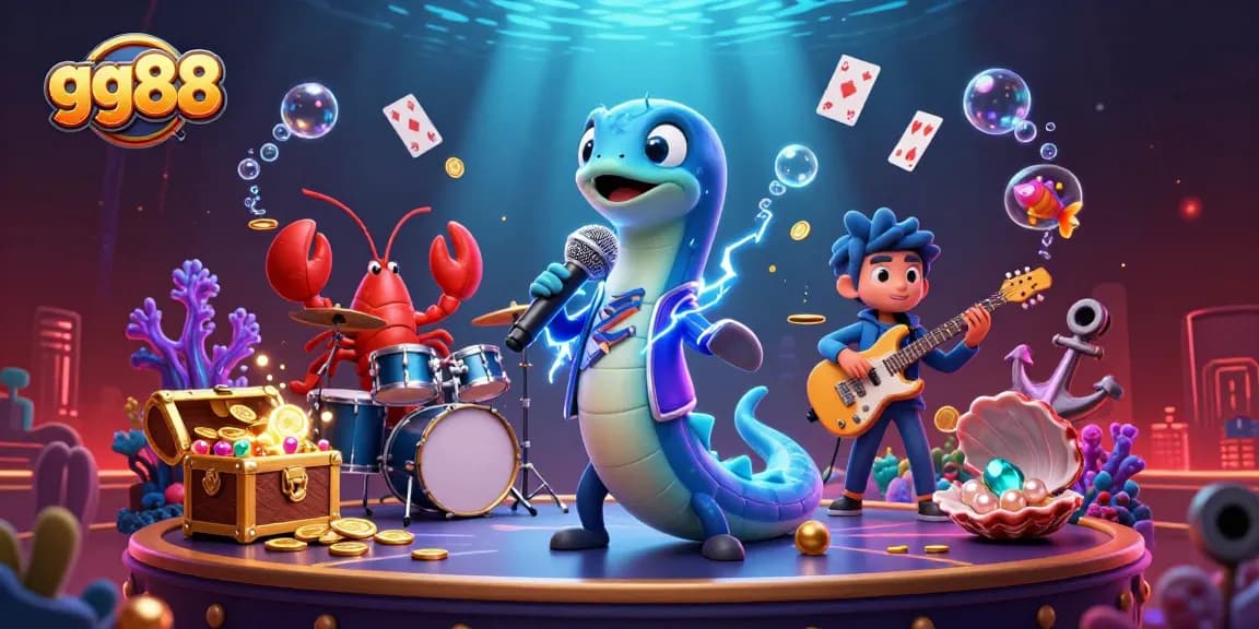 Betting at GG88 with vibrant characters performing and casino-themed elements in a rich underwater scene.