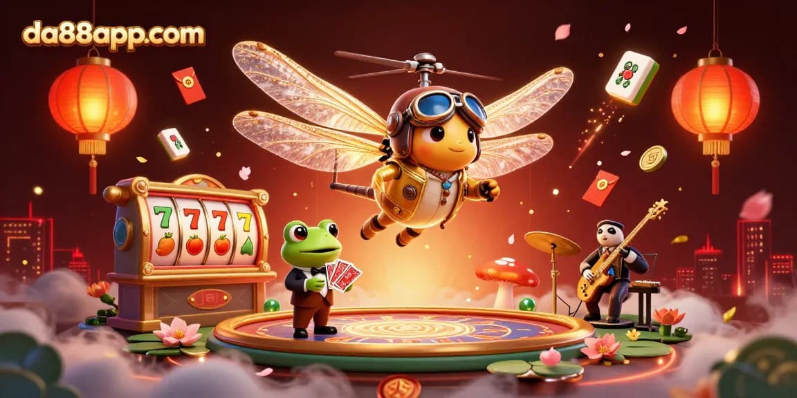 Experience thrilling gaming at da88appcom with vibrant slots and lively croupiers in a stunning 3D illustration.