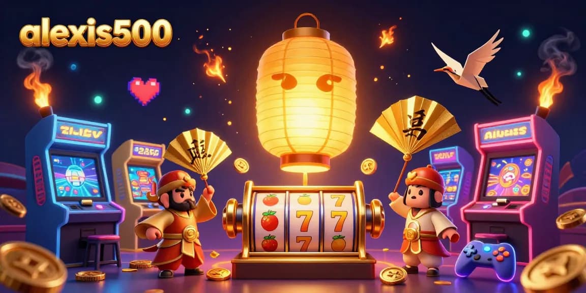 Engage in fun at alexis500 with colorful slot machines and lucky symbols in a vibrant casino scene.