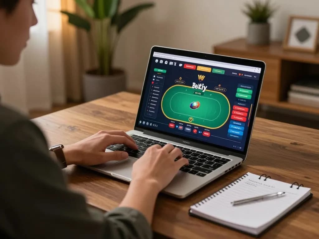 FAFA828 online gaming scene with player engaging in poker strategy at home.