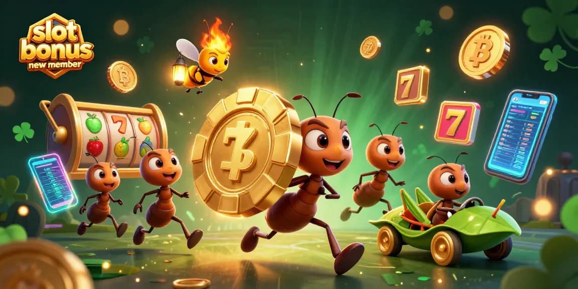 Experience the excitement of slot bonus new member with this vibrant casino scene showcasing animated characters and elements.