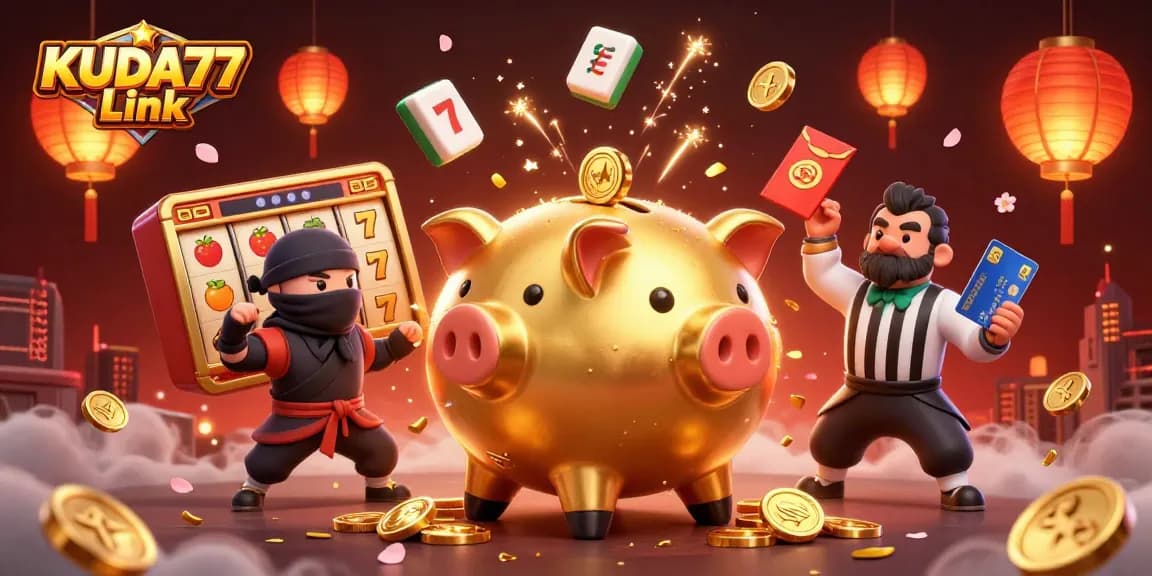 Permainan seru di KUDA77 Link dengan simbol slot berkilau dan karakter menarik.