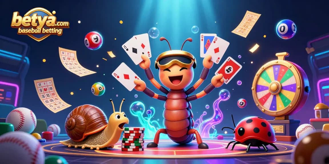 Betya.com baseball betting scene illustrating a lively millipede dealer and sports elements.