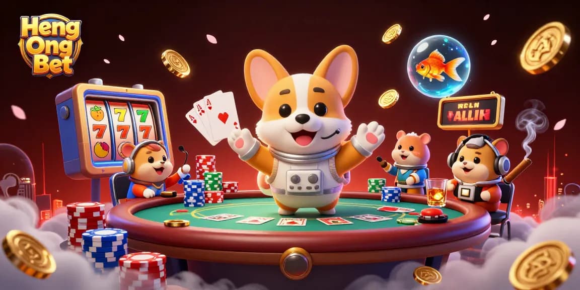 Experience thrilling action at Heng Ong Bet with a dynamic 3D casino illustration featuring playful characters and vibrant game elements.