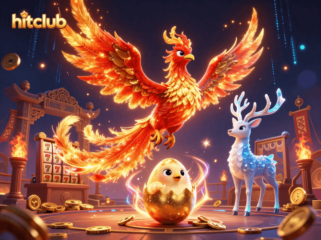 Experience thrill at hitclub while playing slots with vibrant phoenix and mystical stag.