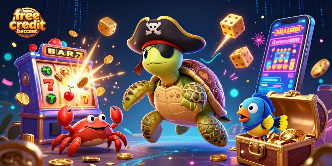 Engage in thrilling free credit baccarat with an animated pirate turtle and rewards galore!