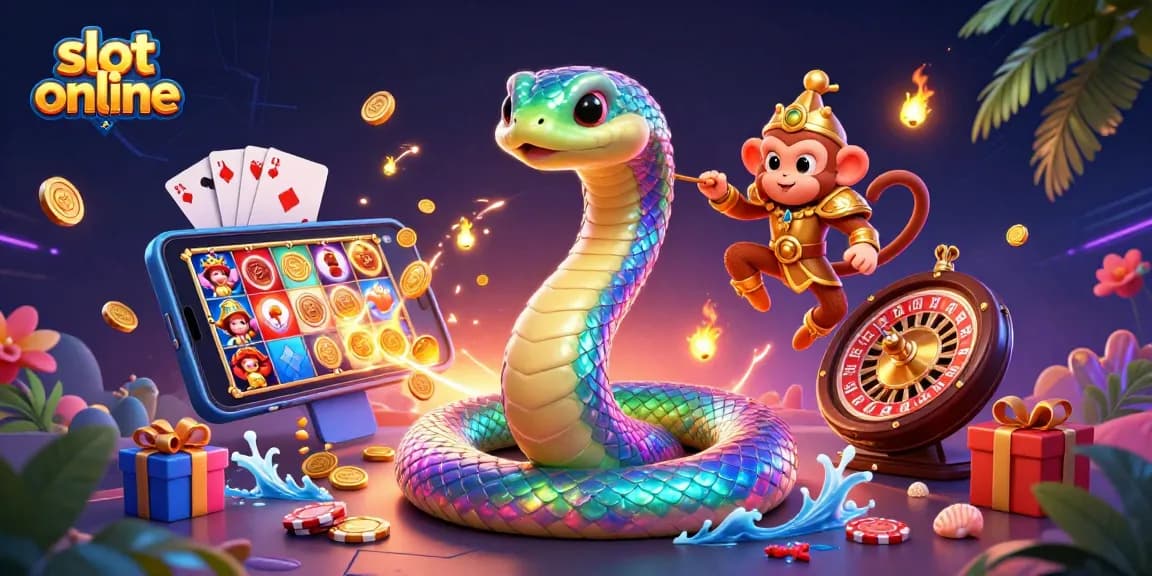 Mainkan slot online sambil menikmati ilustrasi kasino yang berwarna-warni dan menarik.