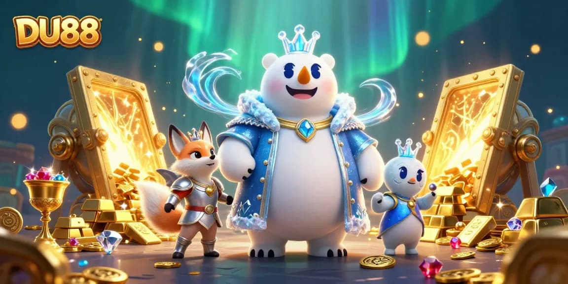 Experience fortune at DU88 with a dazzling scene of treasures and characters in a vibrant casino environment.