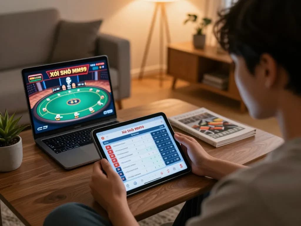 Xổ Số MM99 gaming session on a tablet, showcasing strategies and engagement.