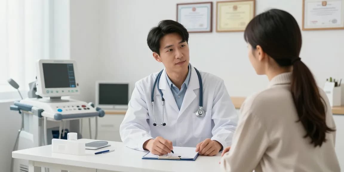 "David Hoffmeister reviews specialized patient care with doctors in a modern clinic."