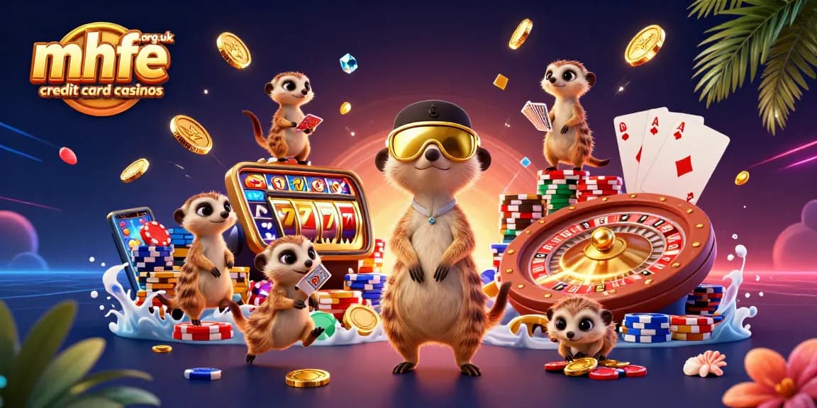 Engage with the vibrant world of mhfe.org.uk credit card casinos through a lively meerkat casino scene, showcasing diverse gaming elements.