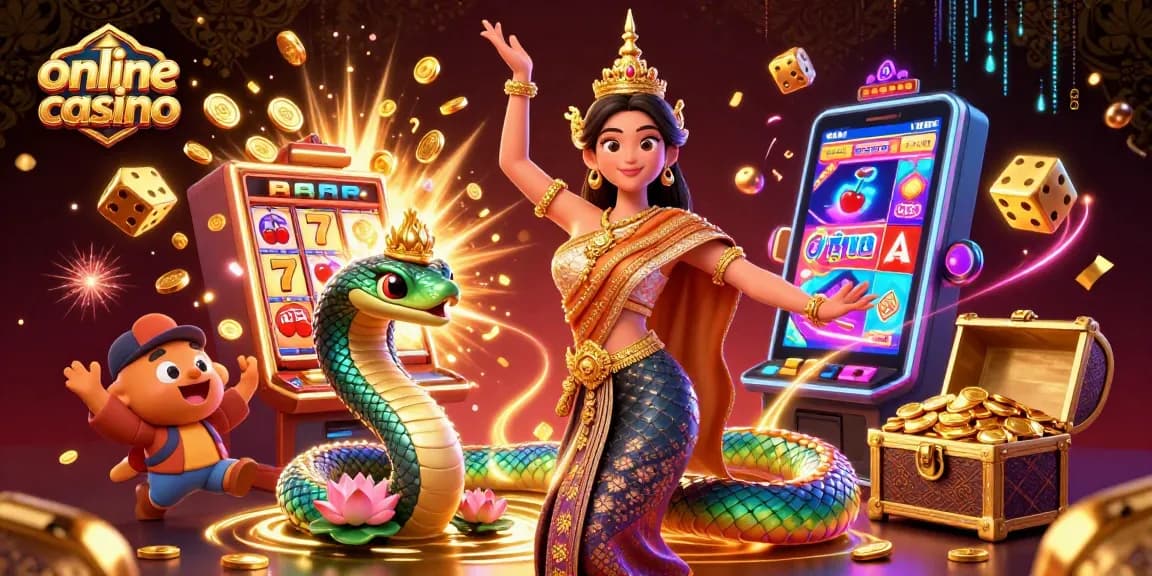Experience exciting online casino action with a vibrant 3D illustration of slot machines and dynamic characters.