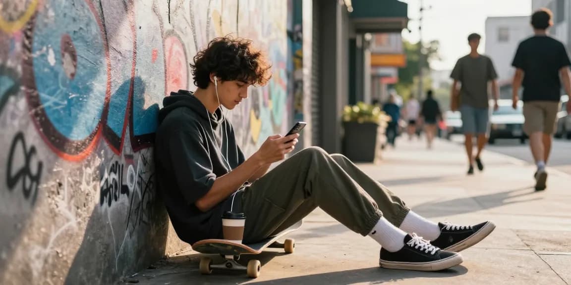 Orang menggunakan smartphone untuk rajatogel daftar sambil bersantai di jalan kota yang ramai.