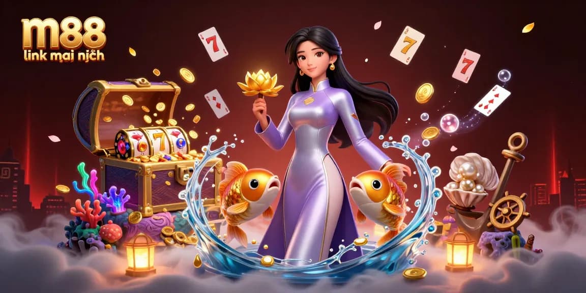 Trải nghiệm sự thú vị của m88 link mới nhất trong hình minh họa casino 3D sinh động này với các chủ đề châu Á.