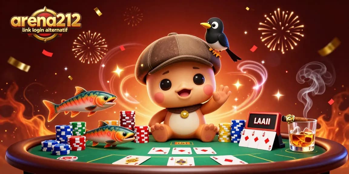 Mengakses arena212 link login alternatif untuk permainan kasino dengan banyak elemen kasino dan karakter kartun menarik.