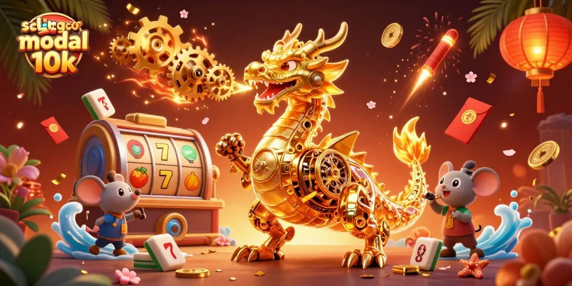 Experience the excitement of slot gacor modal 10k with this dynamic casino scene full of vibrant game elements.