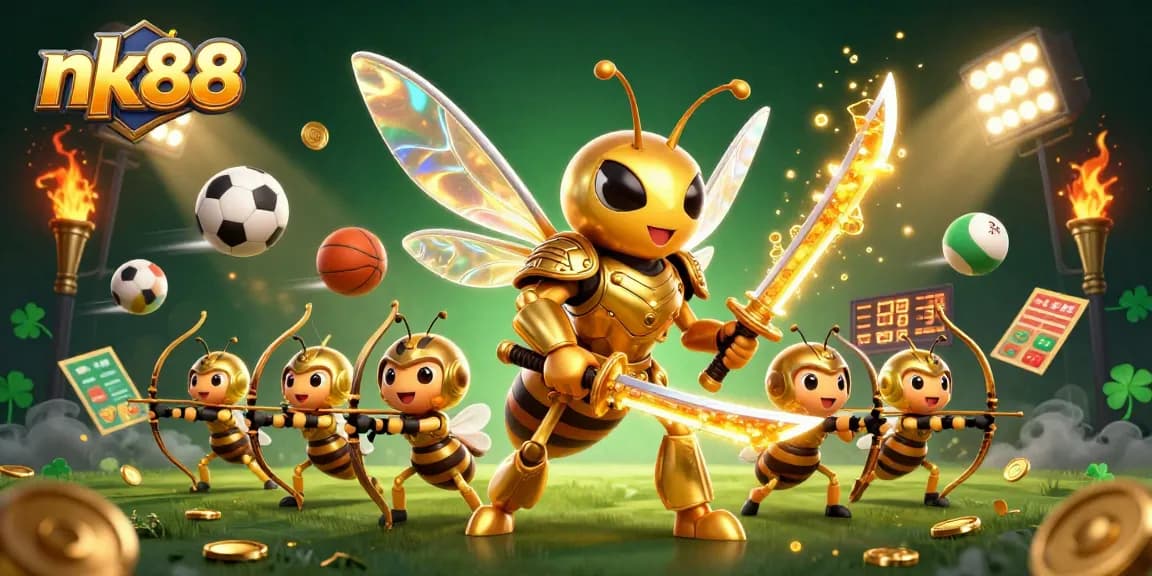 nk88 showcases a vibrant scene with a hornet samurai and bee archers engaging in dynamic sports betting action.