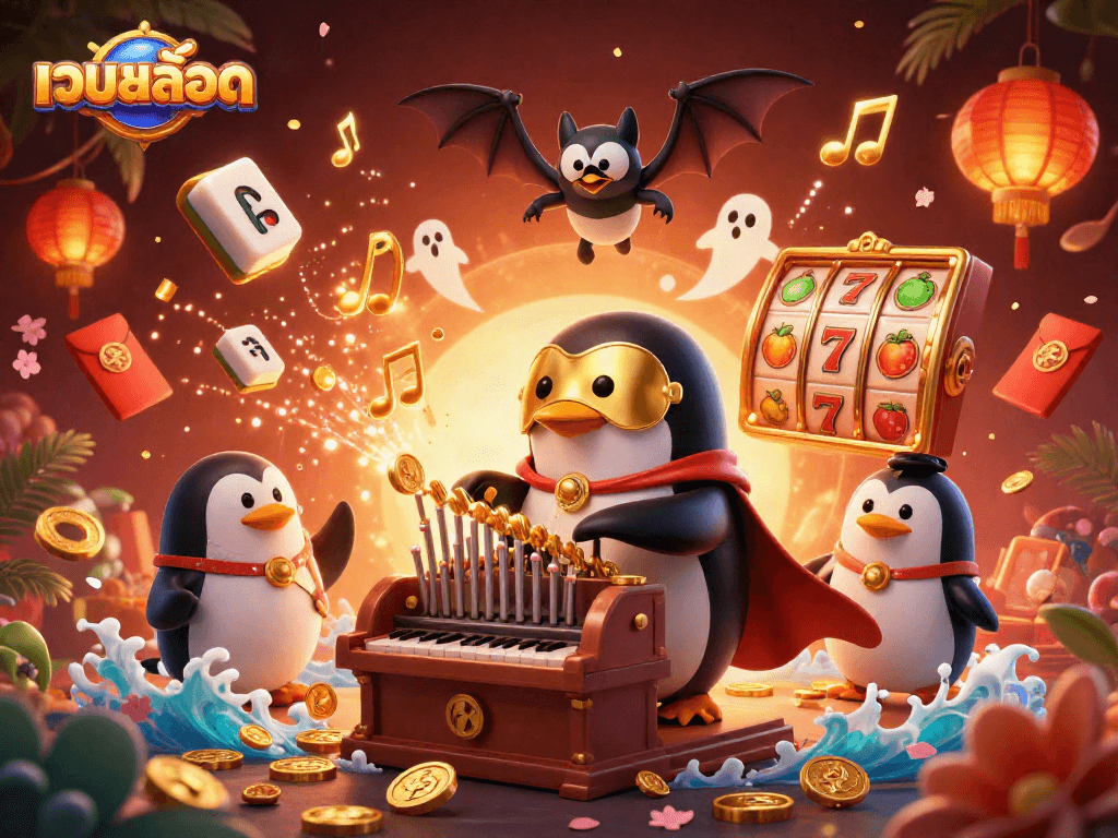Experience เว็บสล็อต thrills with a phantom opera penguin and exciting slot symbols in dynamic 3D.