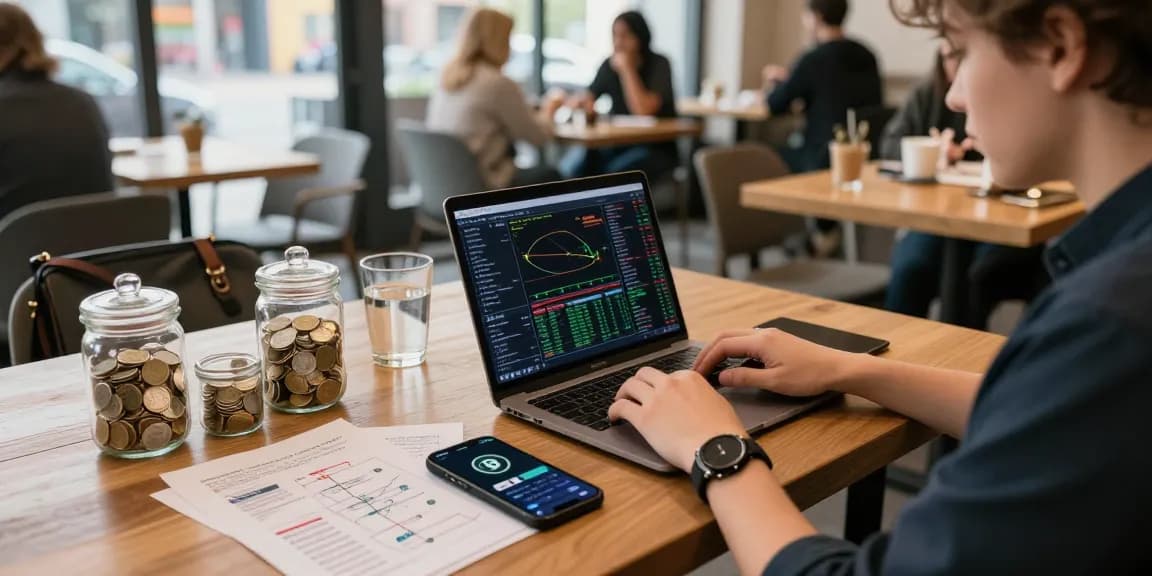 Cricbet trading scene showcasing crypto wallet activities and blockchain insights in a coffee shop.