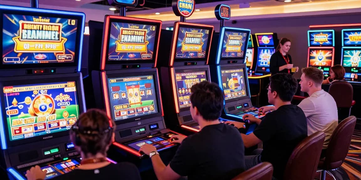 Players enjoying new online casino sites surrounded by vibrant slot machines and engaging games