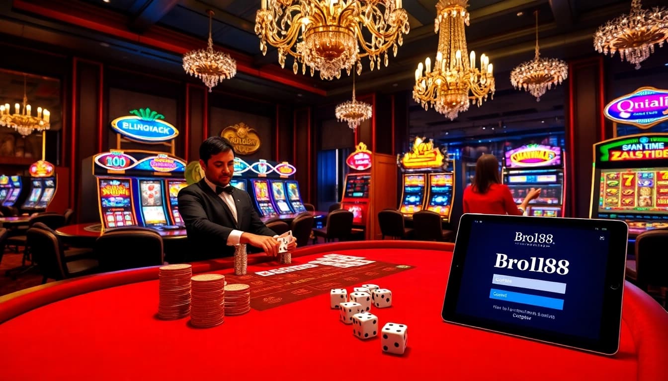 Experience the excitement of gambling with the bro138 login interface at a luxury casino table.