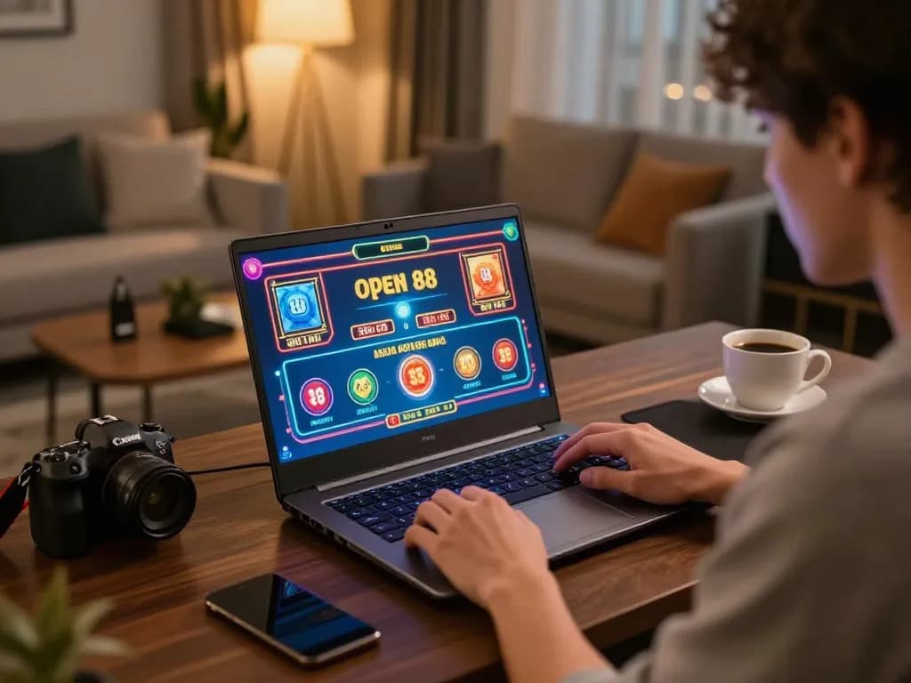 Engaging in an exciting game on Open 88 at home, showcasing a stylish gaming setup.