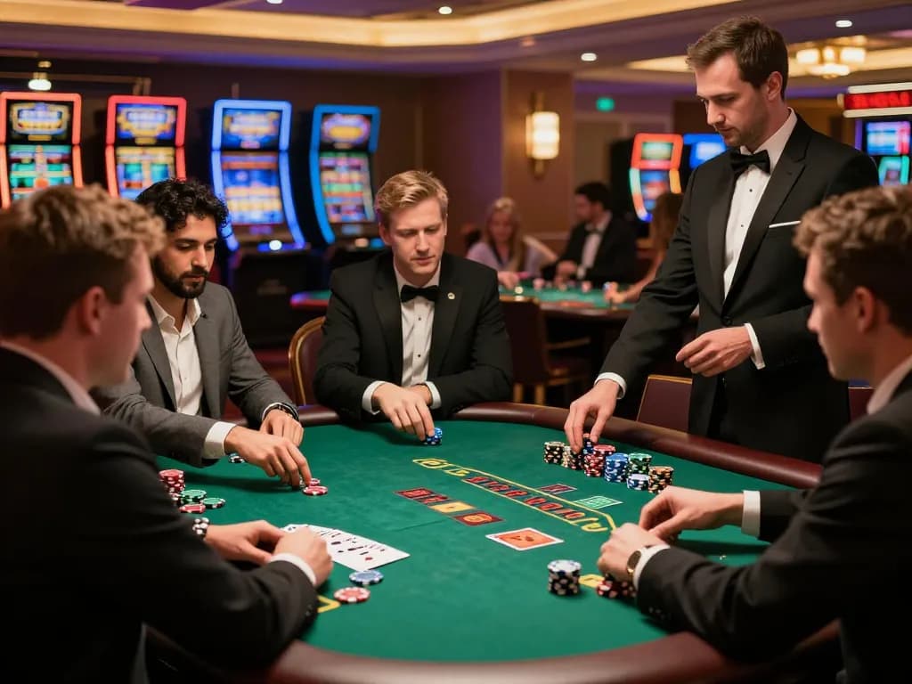 Players engage in an exciting game at Open 88 blackjack table, showcasing strategic betting and casino atmosphere.