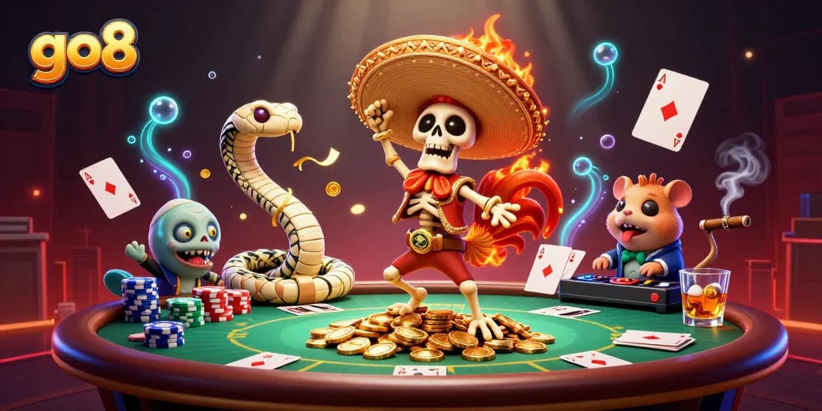 Engage in thrilling game action at go8 with a vibrant 3D casino scene showcasing exciting characters and elements.