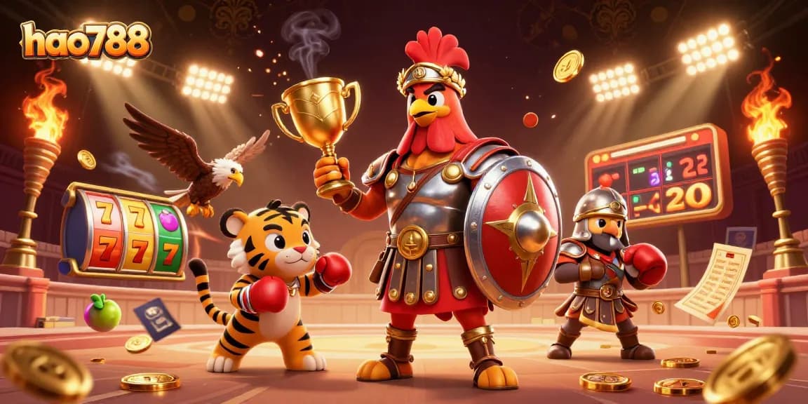 HAO788 menghadirkan slot menarik dengan gladiator jantan dan harimau kecil siap bertarung.