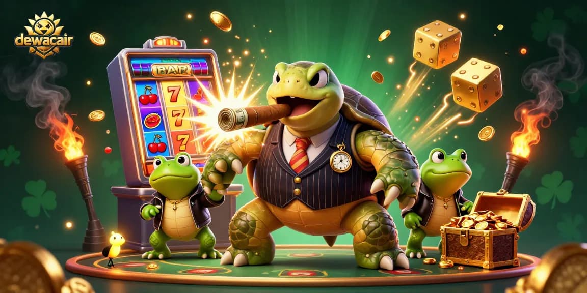 Win big with dewacair's vibrant 3D slot game scene, featuring a rich jackpot explosion and lively characters.