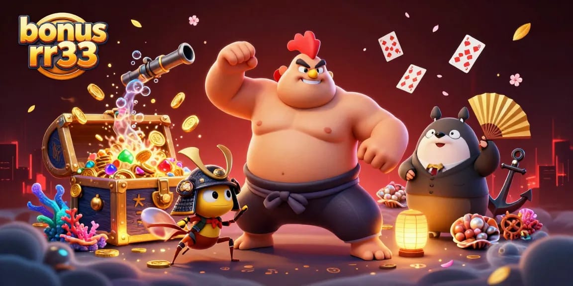 Engage with bonus rr33 in a dynamic 3D casino scene featuring unique characters and vibrant elements.