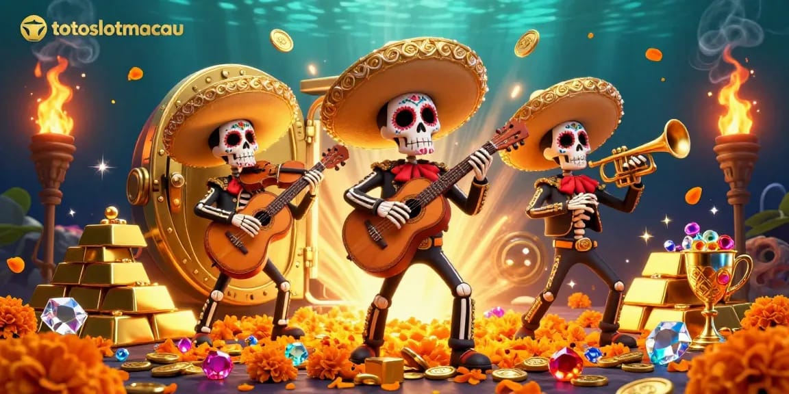 Engage in exciting wins at totoslotmacau with vibrant mariachi skeletons and golden treasures.