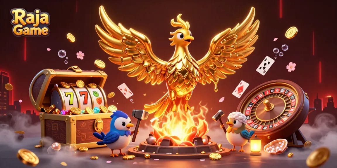 Engage with exciting Raja Game adventures featuring a molten phoenix and casino themes.