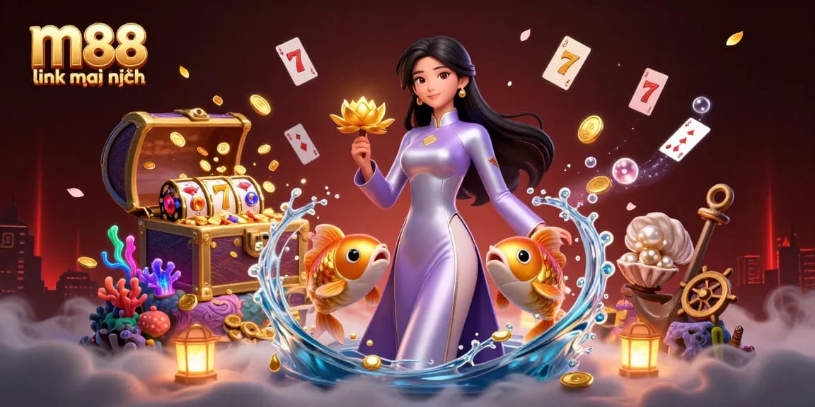 Trải nghiệm sự thú vị của m88 link mới nhất trong hình minh họa casino 3D sinh động này với các chủ đề châu Á.