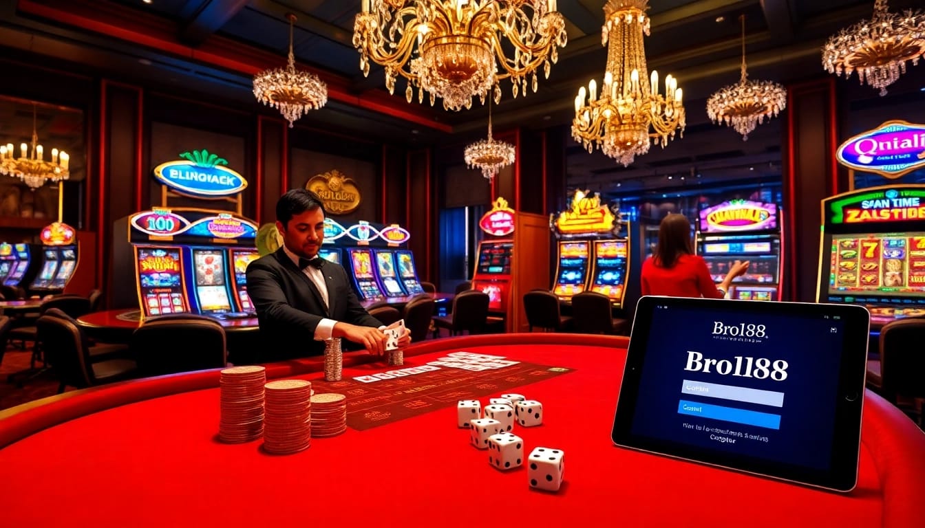 Experience the excitement of gambling with the bro138 login interface at a luxury casino table.