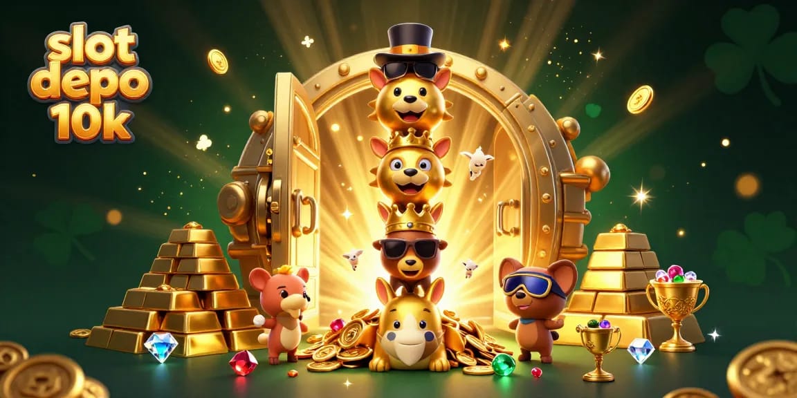 Experience the thrill with slot depo 10k illustrated as a dynamic 3D scene featuring vibrant casino elements.