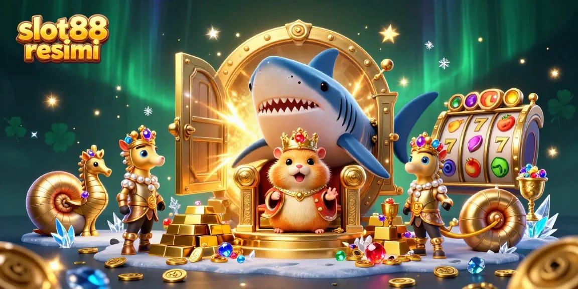 Permainan slot88 resmi menampilkan raja hamster mengesankan dikelilingi harta berkilau di dunia slot online.