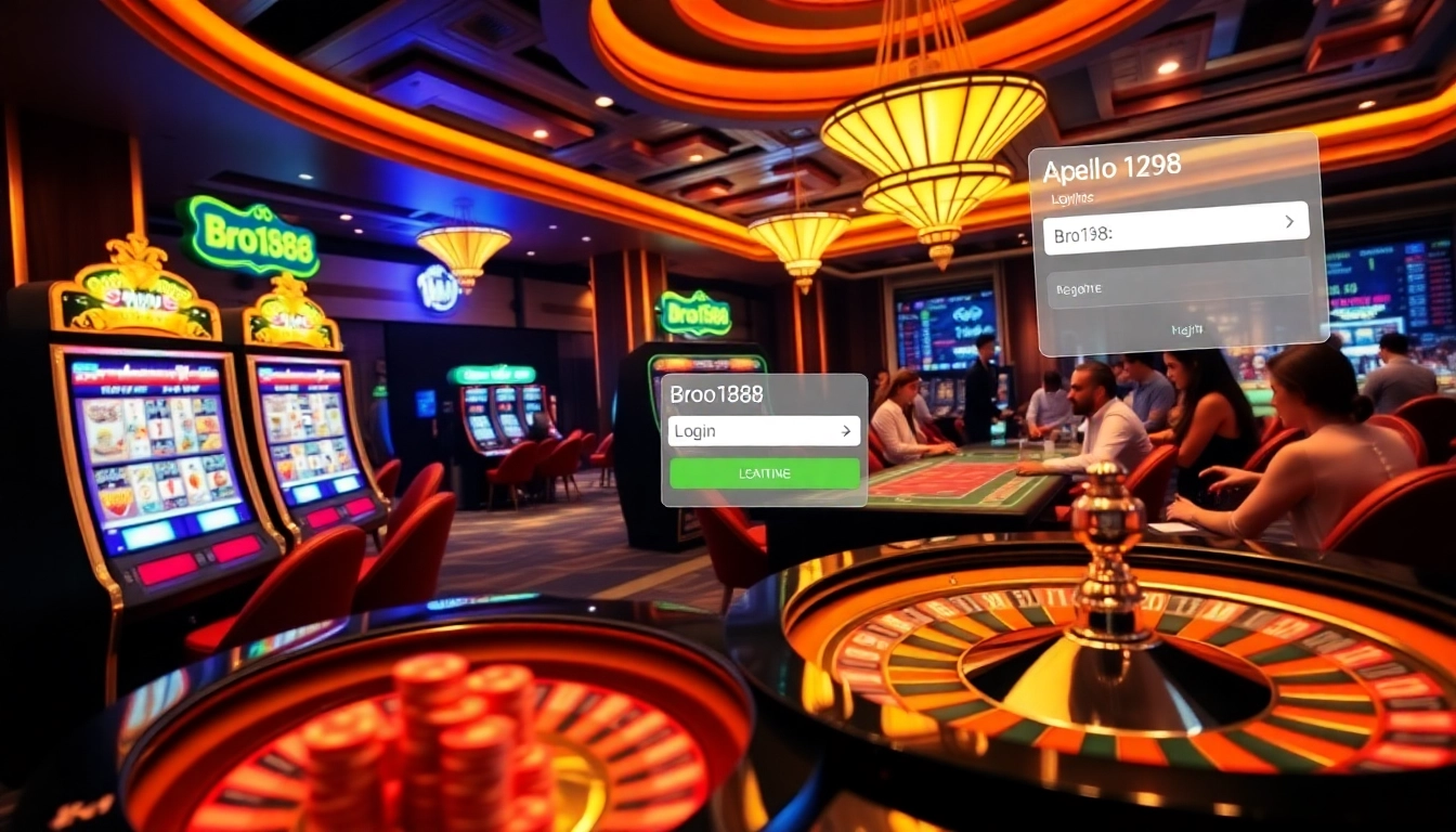 Experience the thrill of gambling with a rich casino scene showcasing the bro138 login interface.