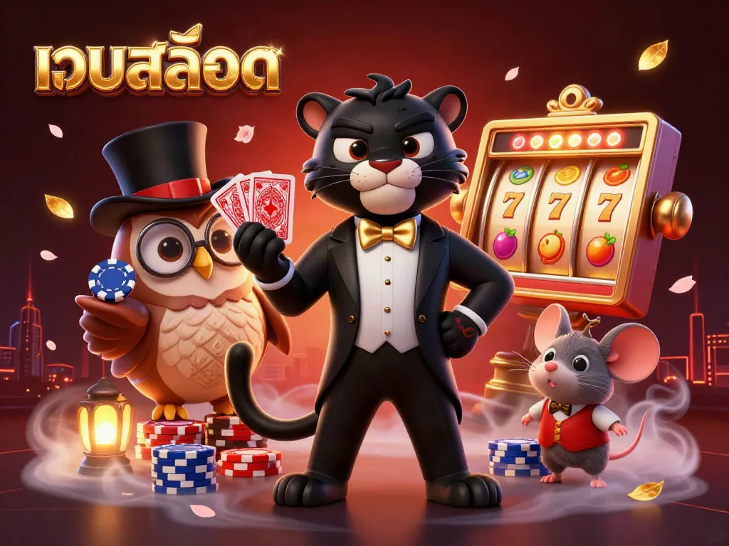 การเล่นเว็บสล็อตด้วยแพนเธอร์ดำในชุดทักซิโด้และนกฮูกน่ารัก