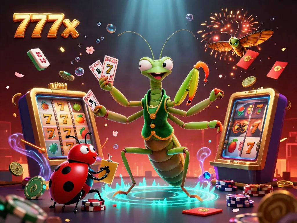 Experience vibrant gambling action with 777x, featuring fantastical characters and dynamic casino elements.