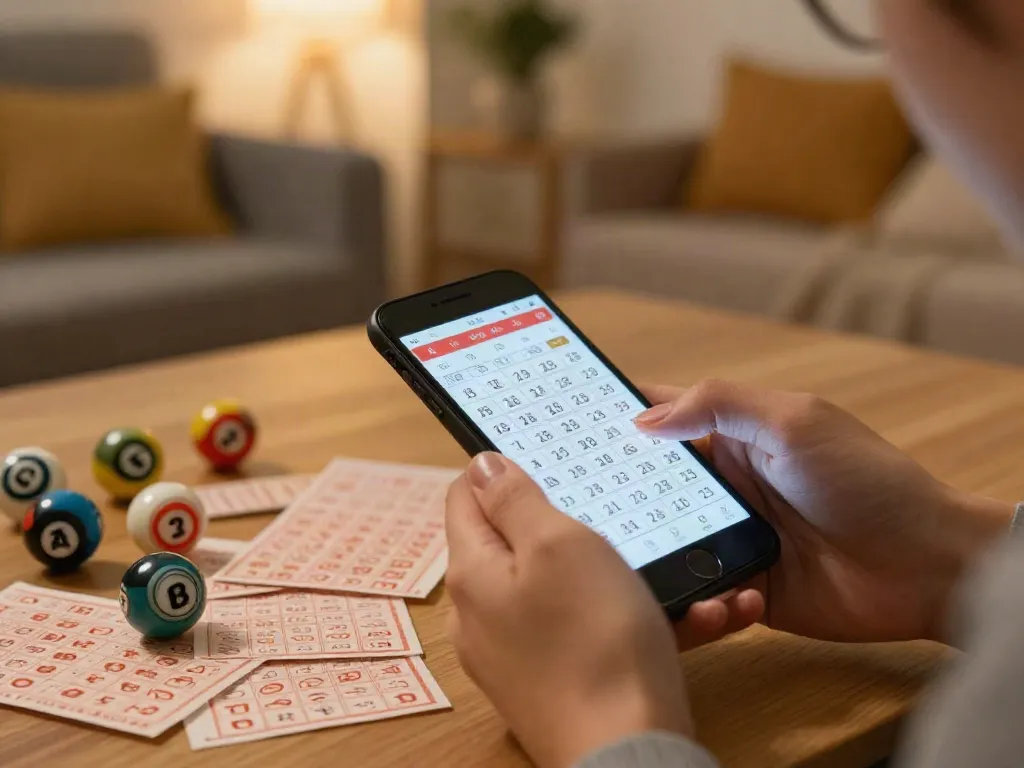 Menampilkan analisis toto togel dengan tiket lotere dan bola warna-warni di dalam ruangan hangat.